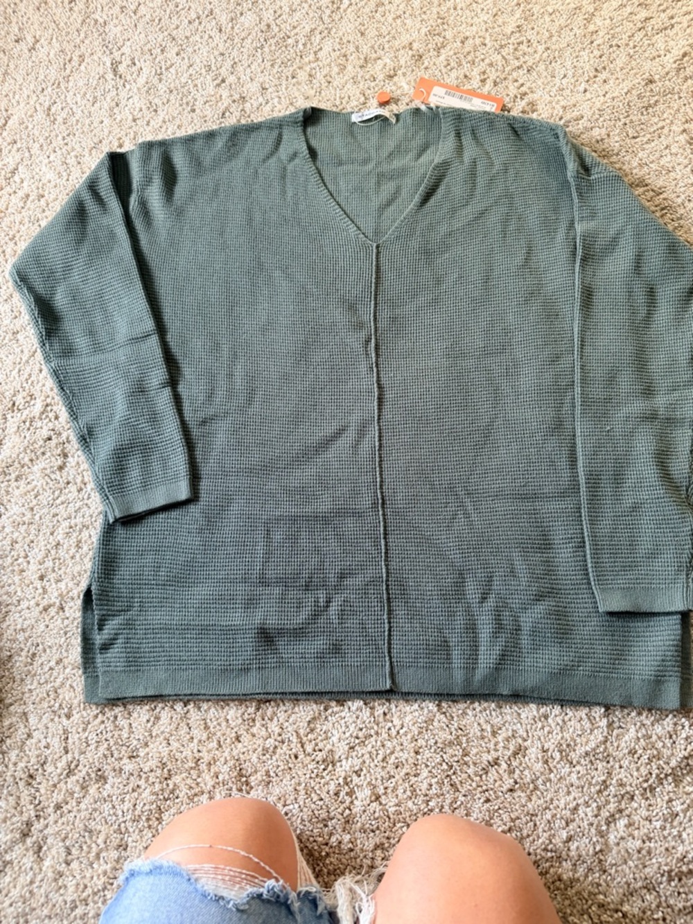 Staccato Men's V-Neck Waffle Knit Sweater - Sage Green